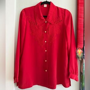 Elegant Red Embroidered Women's Top 38 /Medium
